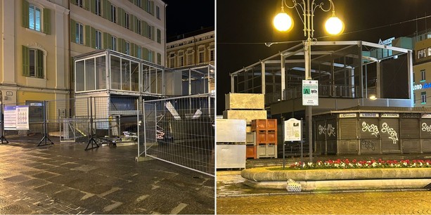 Sanremo, spuntano i primi box in piazza Colombo e Borea d'Olmo: proseguono i lavori per il Festival (Foto)